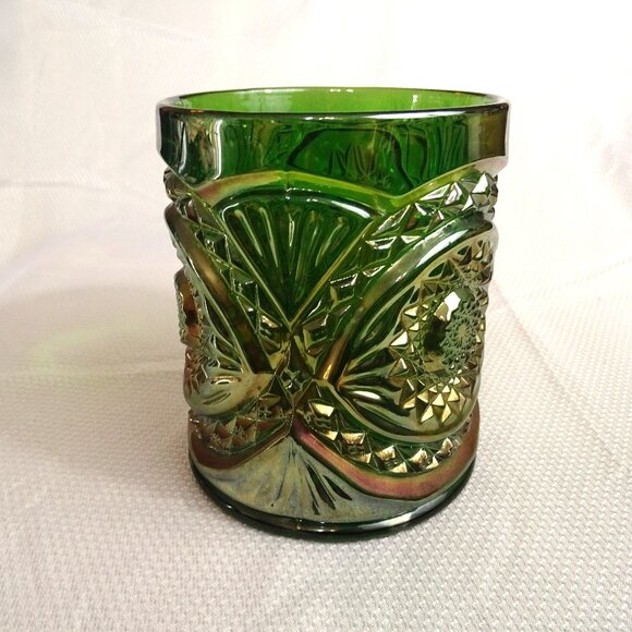 Green Carnival Peacock Pattern Candy / Flower Vase 5.75